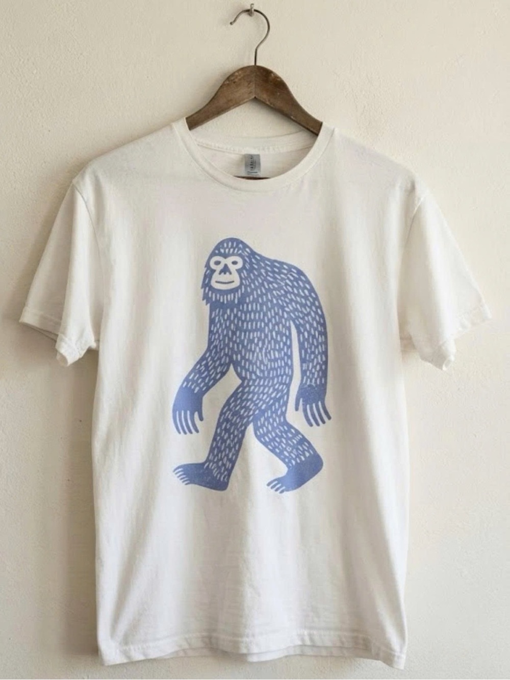 Gildan White Short Sleeve Tee with Light Blue Ape Graphic | Unisex Shirt